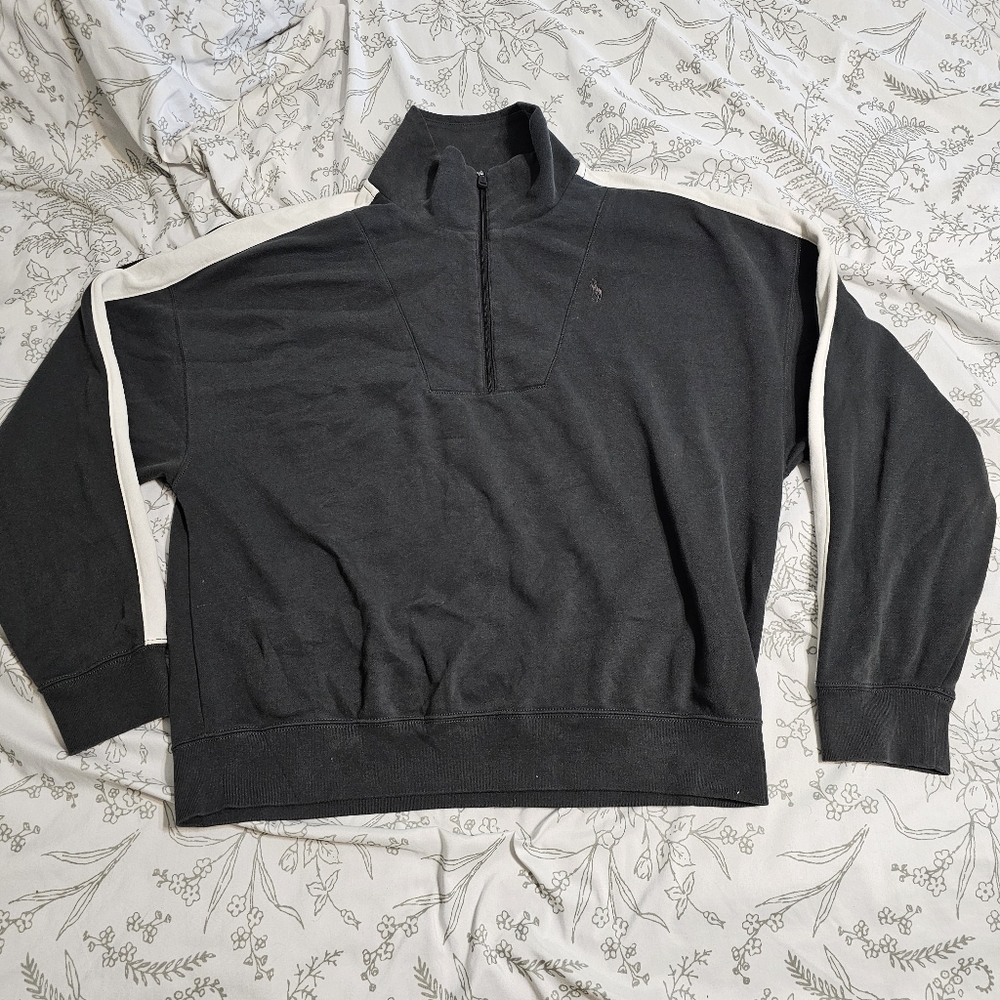 Polo Ralph Lauren Oversized 1/4 Zip Up Pullover Sweatshirt Dark Gray/Green-Large